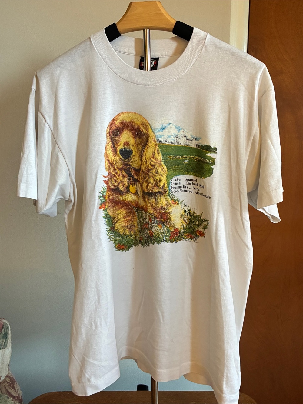 Screen Stars White Tee with Golden Brown Cocker Spaniel Graphic